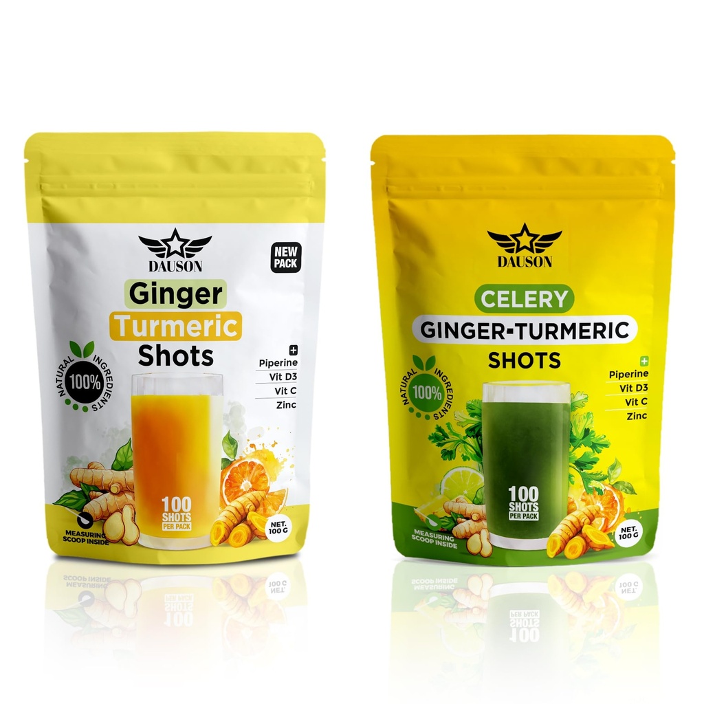Ginger Turmeric Wellness Shots – 100 Servings – Blend with Piperine, Celery, Inulin, Lemon, Pineapple, Vitamin C, D3 & Zinc | Daily Detox & Gut-Friendly Powder