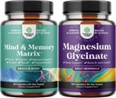 Bundle of Advanced Brain supplement for Memory and Focus and Magnesium Glycinate Capsules for Adults - Memory supplement for Brain Fog Clarity Energy and Recall - sleep Support Immunity " Bone Health