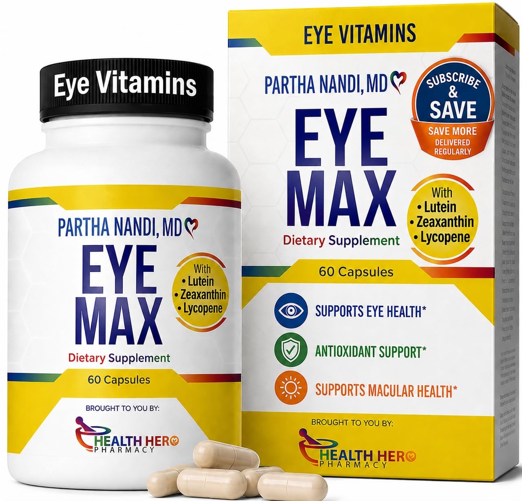 Lutein, Zeaxanthin, Lycopene Eye Vision Supplement for Complete Eye Support – Lipoic Acid & Zinc – Supports Macular Health, Retina Clarity & Blue Light Protection – Antioxidant – 60 Capsules