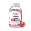 Collagen and Biotin 10000mcg Gummies, Vegan, GMO-Free, Gluten Free, Natural Raspberry Flavor Gummy Vitamins, for Hair Growth, Hair Skin and Nails Dietary Supplement, 90 Gummies