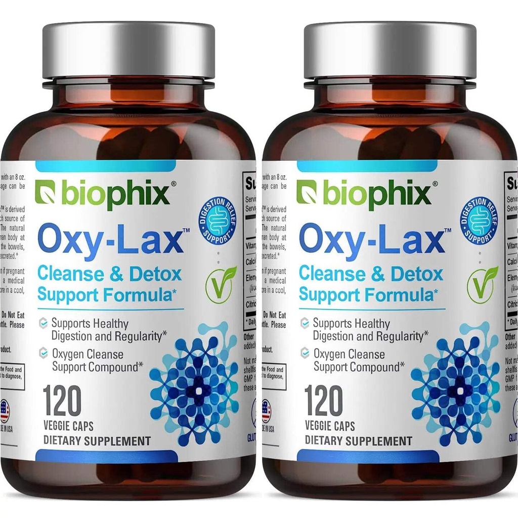 biophix Oxy-Lax 750 mg 120 Vegetarian Capsules - 2 Pack - Gentle Natural Stool Softener Detoxification Support