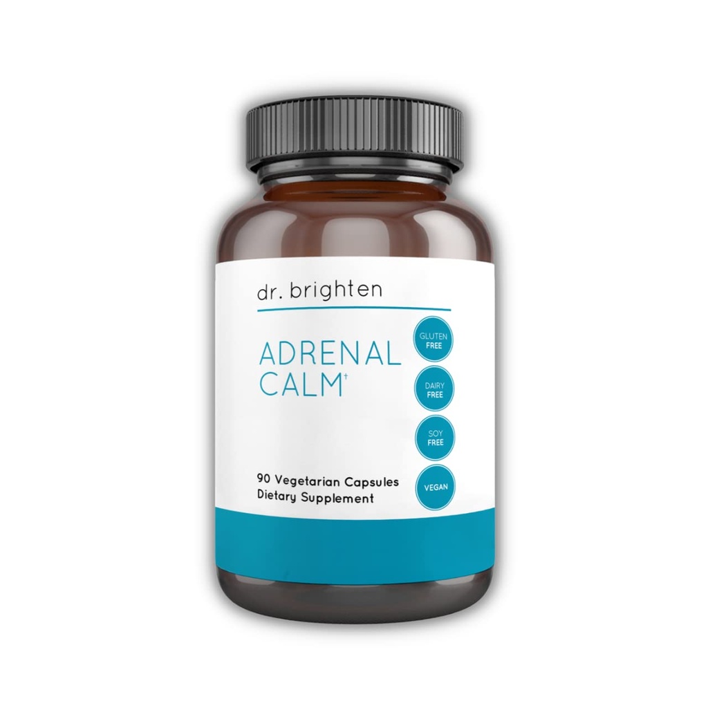 Dr. Brighten Adrenal Calm — Ashwagandha, B Vitamins, Lemon Balm and Amino Acids for Stress Relief, Better Sleep and Balanced Cortisol, Non-GMO — 90 Capsules