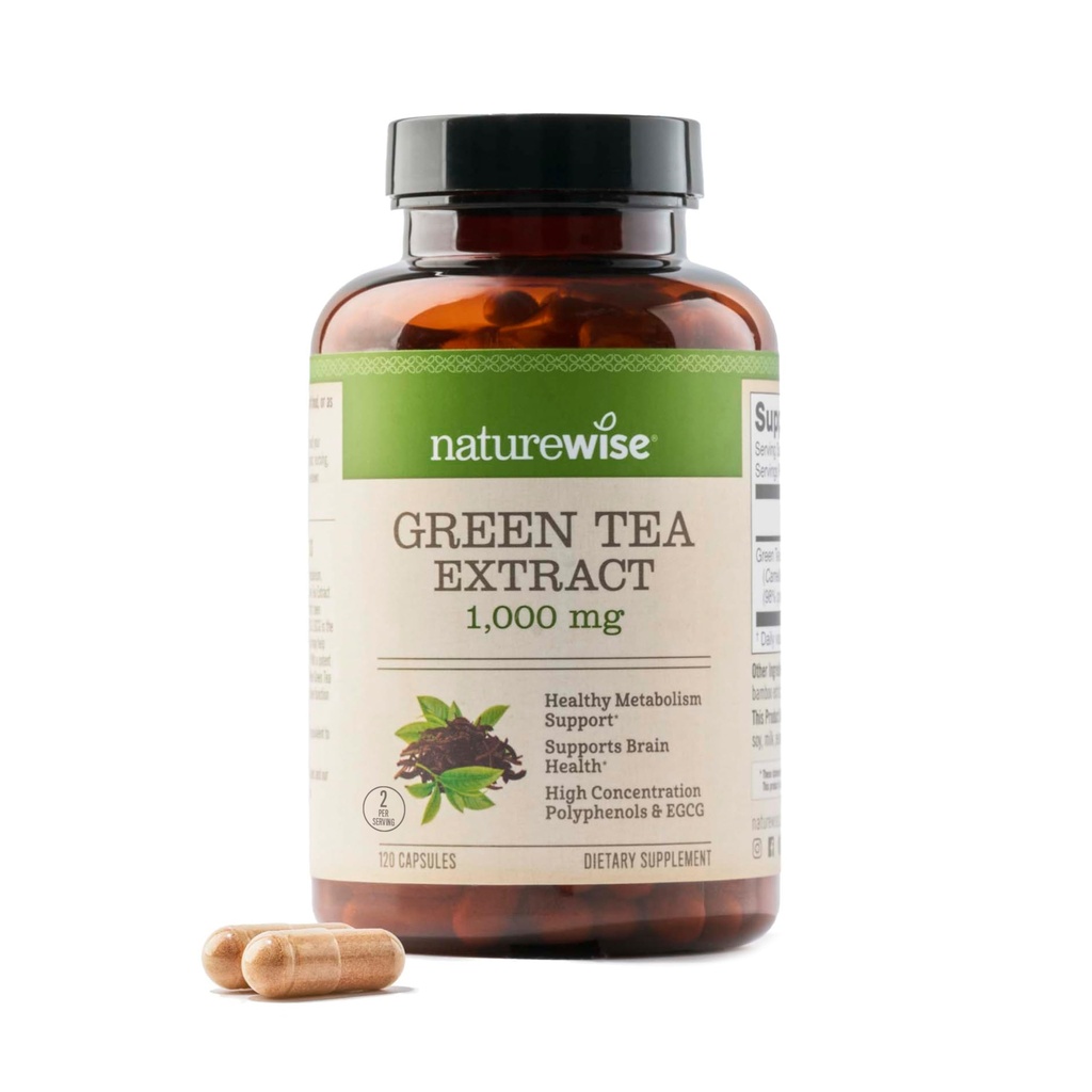 NatureWise Green Tea Extract Capsules 1000 mg - 50% EGCG & 98% Polyphenols - Extra Strength Green Tea Pills - Antioxidants for Heart Health & Energy - Vegan, Non-GMO - 120 Count[60-Day Supply]