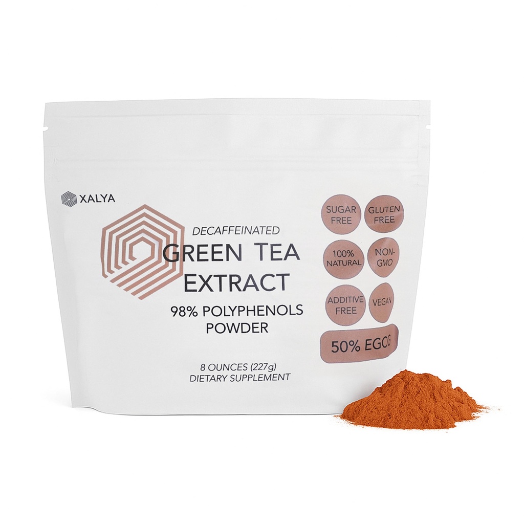 Green Tea Extract Powder 98% Polyphenols, 50% EGCG, Decaffeinated, Powerful Antioxidant & Metabolism And Immune Support, Clean Energy & Focus Without Caffeine, Pure Extract for Drinks, DIY Skin Care