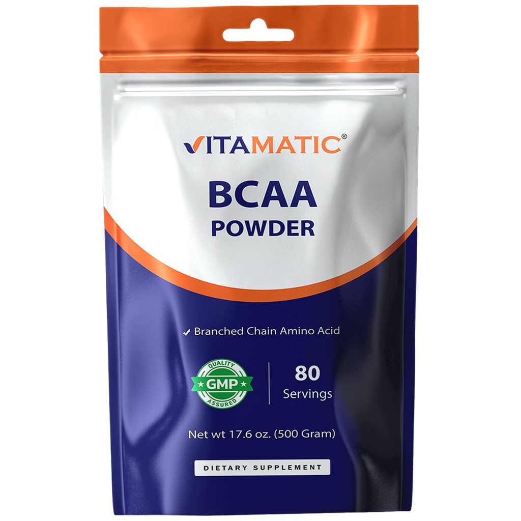 Vitamatic BCAA Powder – 2:1:1 Instantized Branched Chain Amino Acid – 6000 mg per Serving – L-Leucine, L-Isoleucine & L-Valine – Unflavored – Supports Fitness & Active Lifestyle - 500 Gram