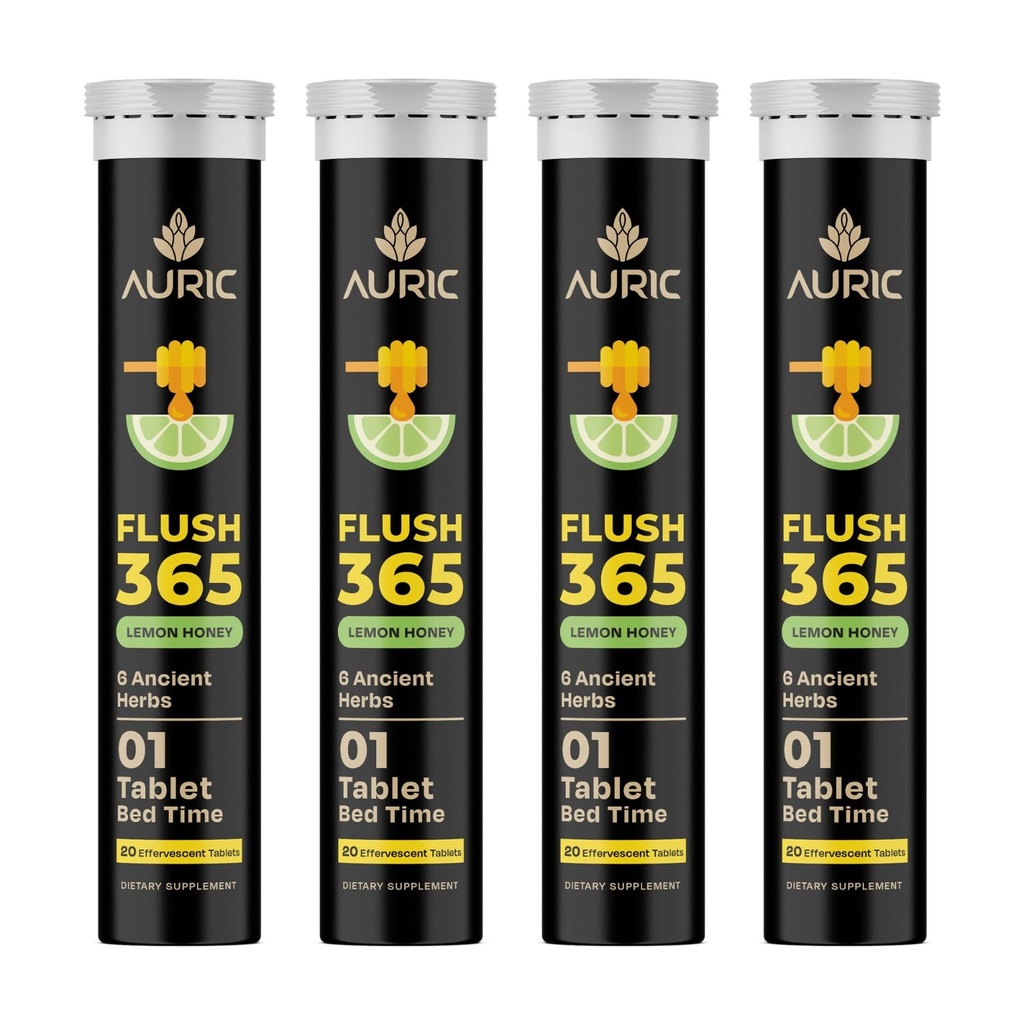 Auric Flush 365 Effervescent 80 Tablets Herbal Digestive Support | with Triphala, Isabgol, Castor Oil & Senna | Honey Lemon Flavor | Support Bowel & Gut Cleanse | Plant-Based Supplement