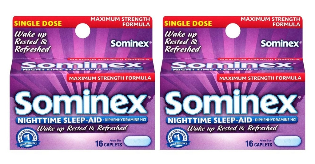 Sominex Nighttime Sleep-Aid Caplets, Maximum Strength, 16 ea (Pack of 2)