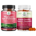 Bundle of Extra Strength Saw Palmetto for Women 500mg - Vitamins for Hair Loss with Maca Root & Biotin and Fertility Gummies for Women Trying to Conceive - Myo-Inositol Folic Acid & Vitex Chasteberry