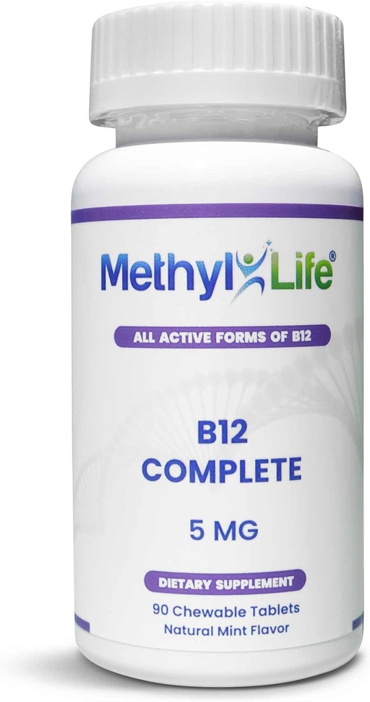 Methyl-Life B12 Complete Professional Strength Active B12 3 Months Supply närimistables 2,5 mg Methylkobalmin Methyl, 1,25mg Hydroxocobalamin (Hydroxy) ja 1,25 mg adenosylcobalamin