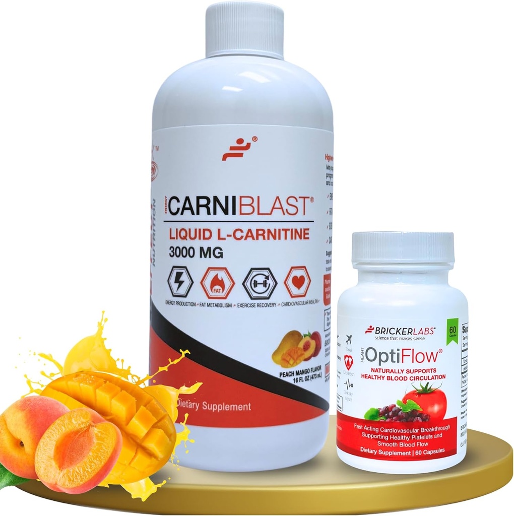 Bricker Labs power and properal Duo: CarniBlice L-Cannithe 3000 mg &amp; Offitive Blood fluplement, 60 Capsuls