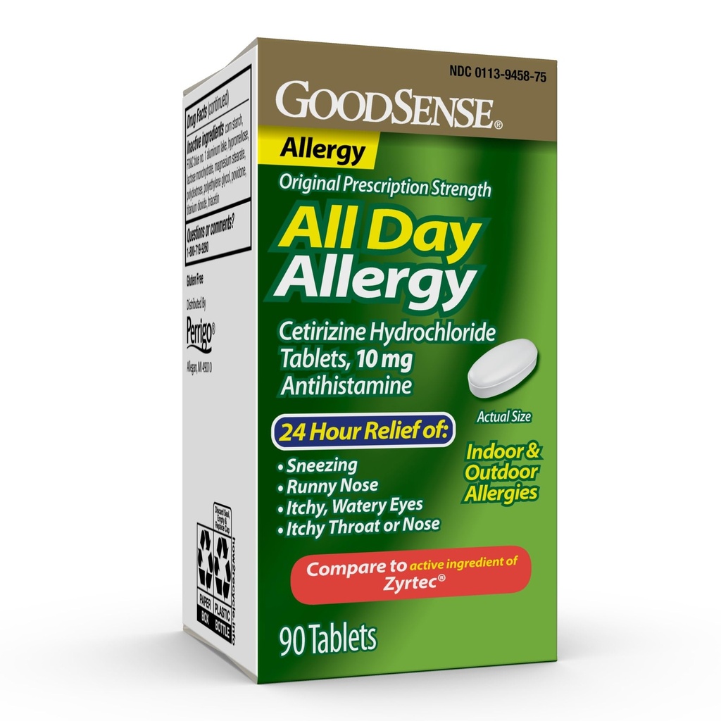 GoodSense 24 Hour Allergy Relief, Cetirizine Hydrochloride Tablets, 10 mg, Antihistamine
