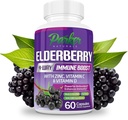 Parker Naturals Organic Elderberry Cápsulas, 4-Way Imune Boost Elderberries, Vitaminas C, D & Zinc Support, 1260.1 mg Suplementos Elderberry para Adultos, 60 Cápsulas