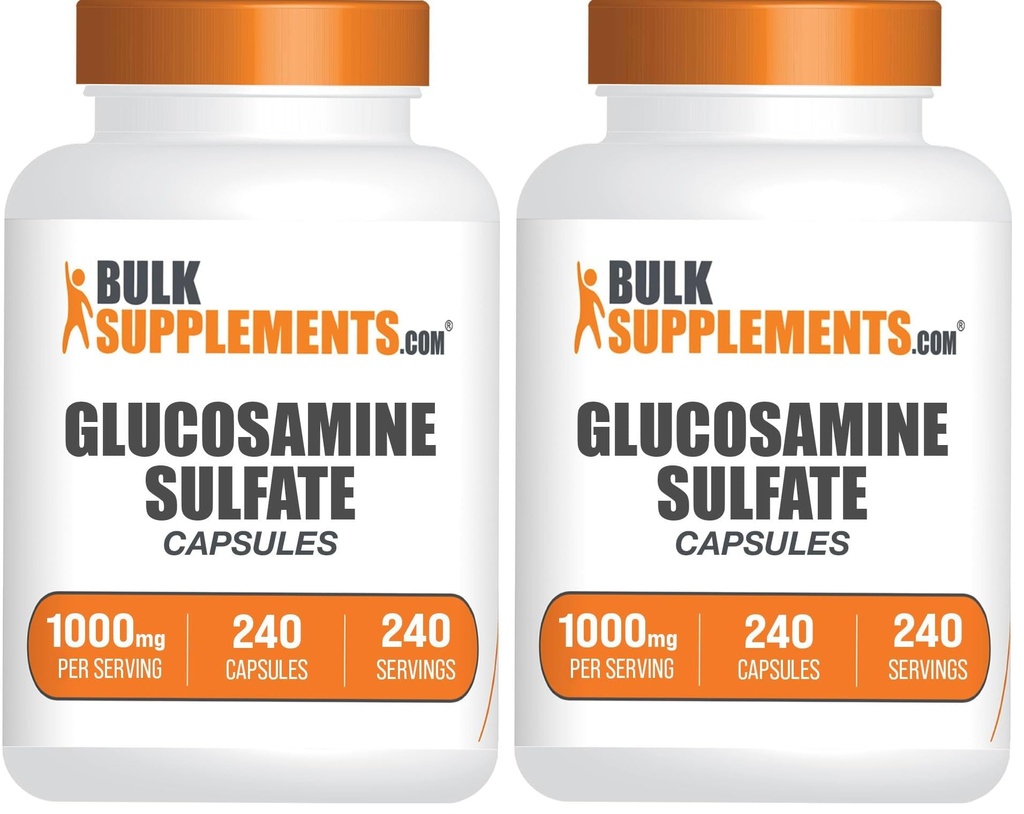 BulkSupplements.com Glucosamine Sulfate Capsules - Glucosamine Supplement, for Joint Support - Glucosamine Sulfate 1000mg, Gluten Free, 1 Capsule per Serving, 240 Capsules (Pack of 2)