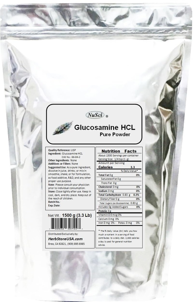 Glucosamine HCL Powder Bulk Pure (1500 g (3.3 Lb)