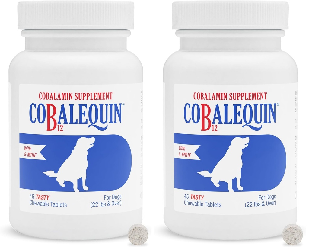 Nutramax Laboratories Cobalequin B12 Supplement for Medium to Large Dogs,45 Chewable Tablets,Hydrolyzed Chicken,2.08 Ounces,(Pack of 2)