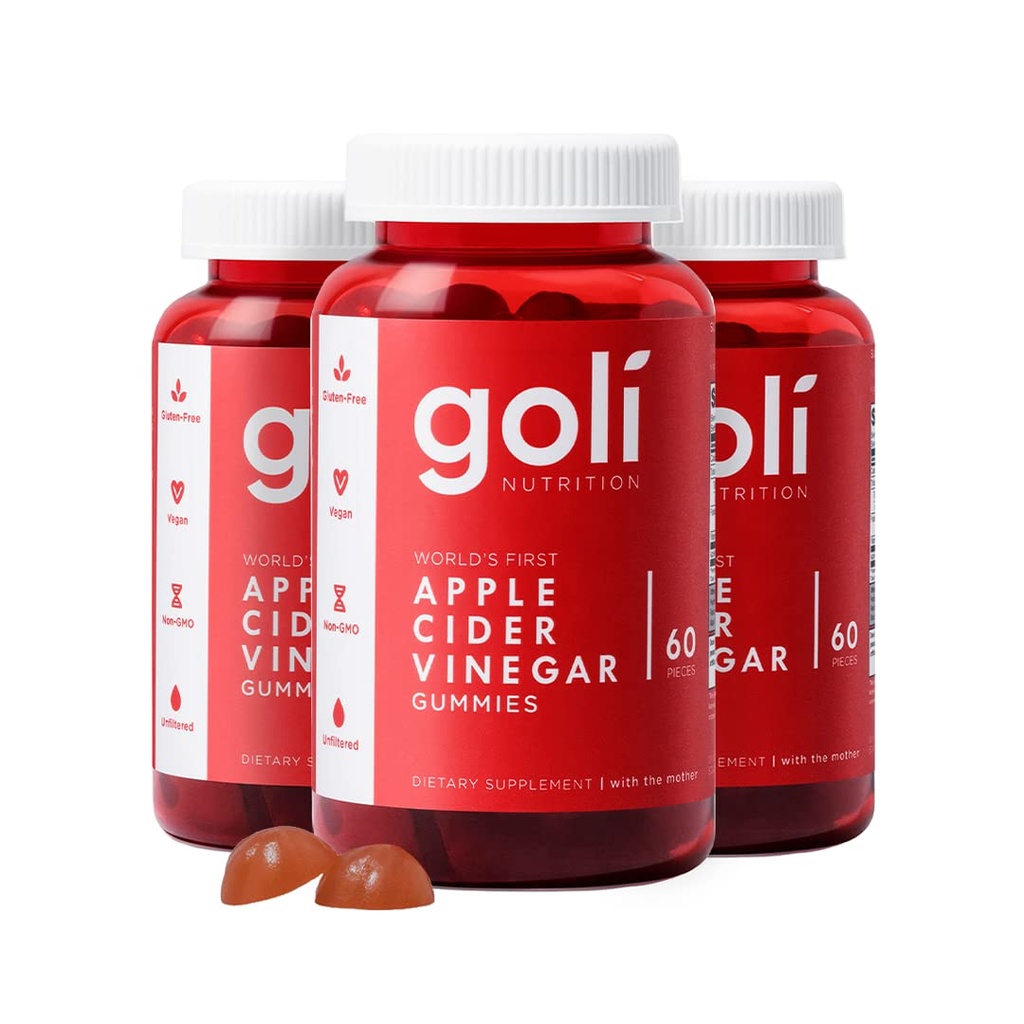 Goli Apple Cider Vinegar Gummies - Worlds First ACV Gummy with Vitamin B12, Beetroot & Pomegranate - Vegan, Non-GMO, Gluten-Free, 180 Count (3 Pack)