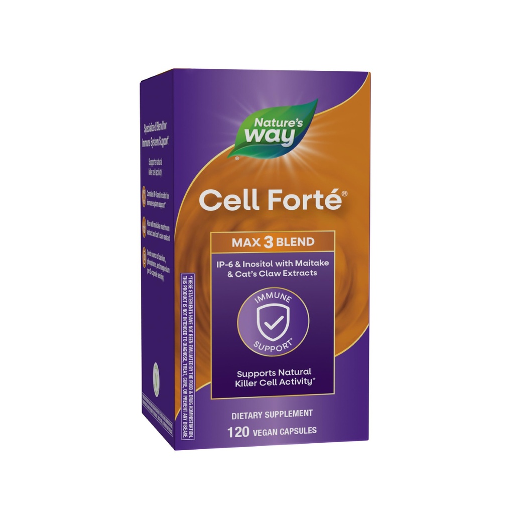 Nature's Way Cell Forté MAX3 Blend IP-6 & Inositol with Maitake Mushroom & Cat's Claw Extracts, Immune Support and Natural Killer Cell Activity*, No Gluten, Vegan, 120 Capsules (Packaging May Vary)