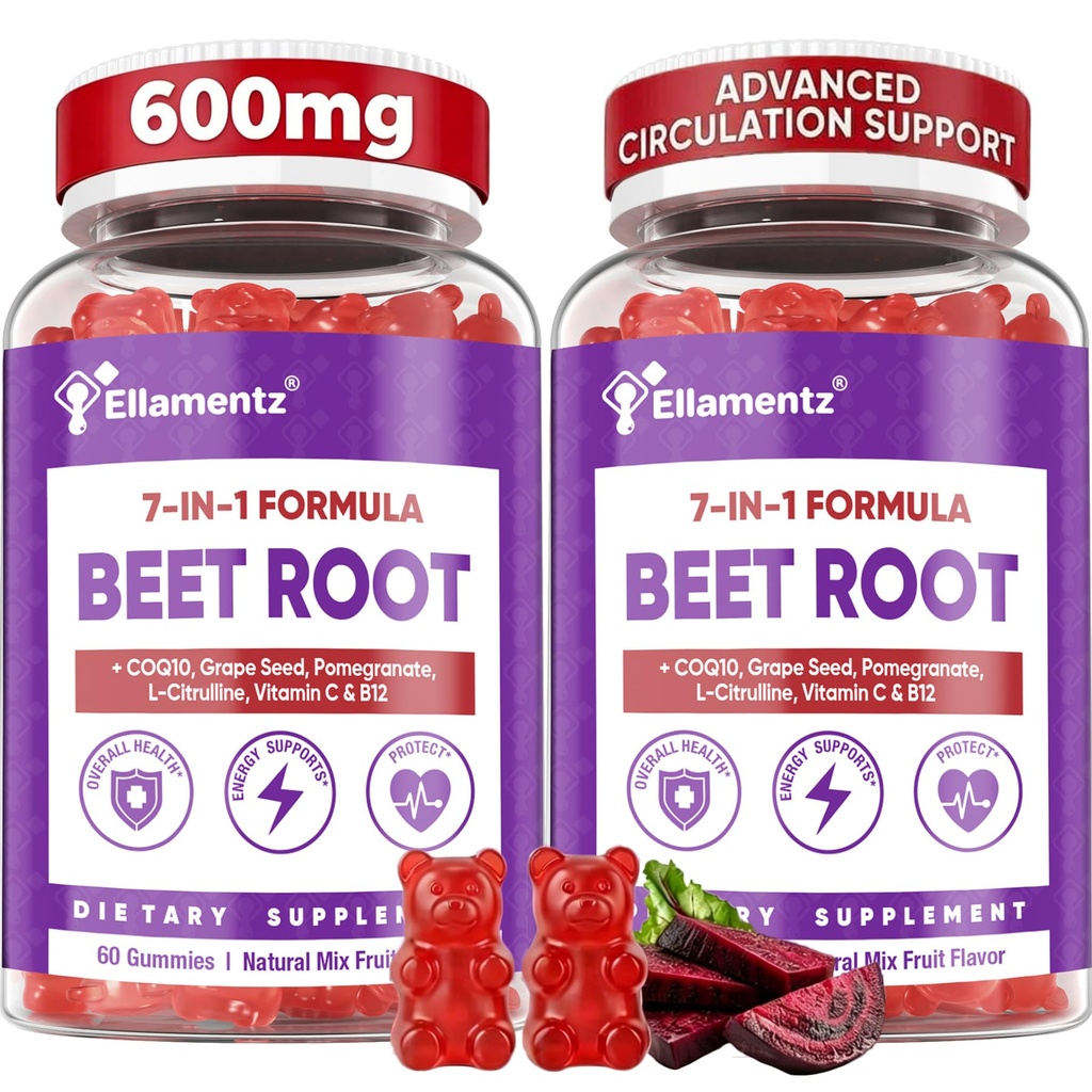 Beet Root Gummies for Healthy Circǔlation & Oxygen Flǒw - Pomegranate Nitric Oxide Booster with CoQ10, L-Citrulline, Grape Seed & B12 - Supports Daily Energy & Vitality for Men - Sugar Free, 120Counts