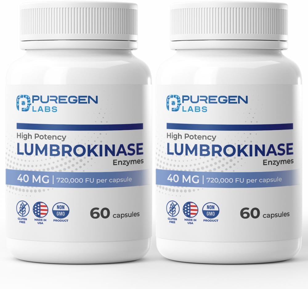Puregen Labs Lumbrokinase 40 מ"ג עבור תוספי פולינזיה גבוהה; פעילות גבוהה Lumbrokinase Enzy | No Harmful Additives