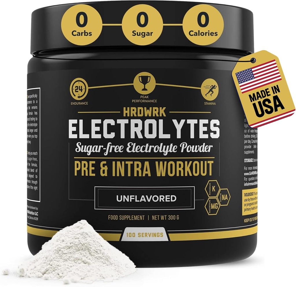 HRDWRK - Electrolytes Powder Keto Hydration Sugar Free med Magnesium, kalium och natrium - 100 portioner | Boost Endurance och minska trötthet med denna elektrolyter Supplement - Maximal Hydration