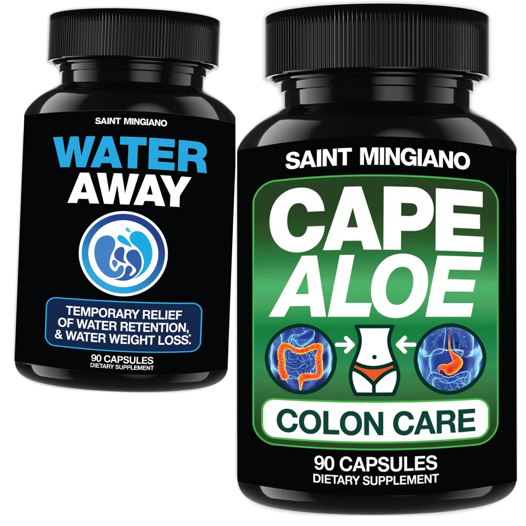 Aloe Vera Capsules Colon Cleanse, Detox & Flush 90 Capsules - with - Water Away Diuretic Water Pills