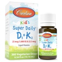Carlson - Kid's Super Daily D3+K2, 25 mcg (1,000 IU) D3 & 22.5 mcg K2, Vitamin D Drops with Vitamin K2, Liquid Vitamins, 1000 IU Vitamin D3, Heart & Bone Health, 1-Year Supply, Unflavored, 360 Drops