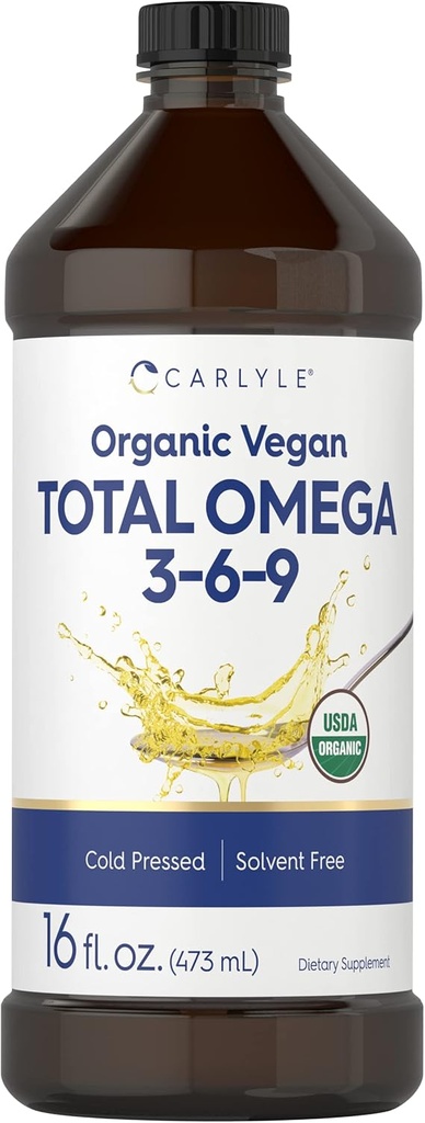 Carlyle Omega 3 6 9  16 fl oz ← Cold Pressed ← Certified Organic, Vegan Supplement TEN Vegetarian, Non-GMO, Gluten Free, and Solvent Free