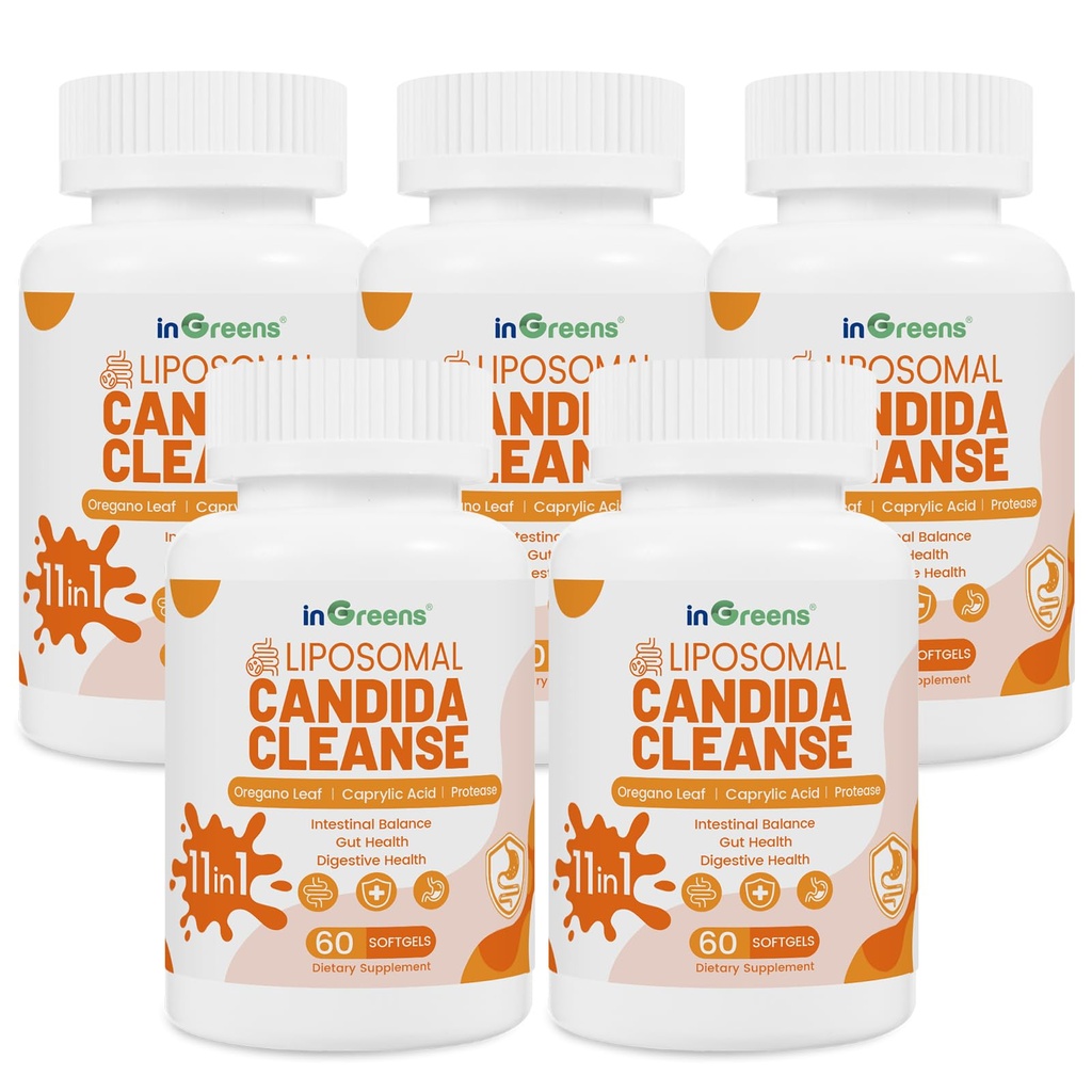 inGreens 11-in-1 Candida Support Supplement, Antifungal Overgrowth, Intestinal Detox & Gut Health for Women & Men, Balance Probiotic, Natural Herbal Oregano & Caprylic Acid Softgels, 300 Count
