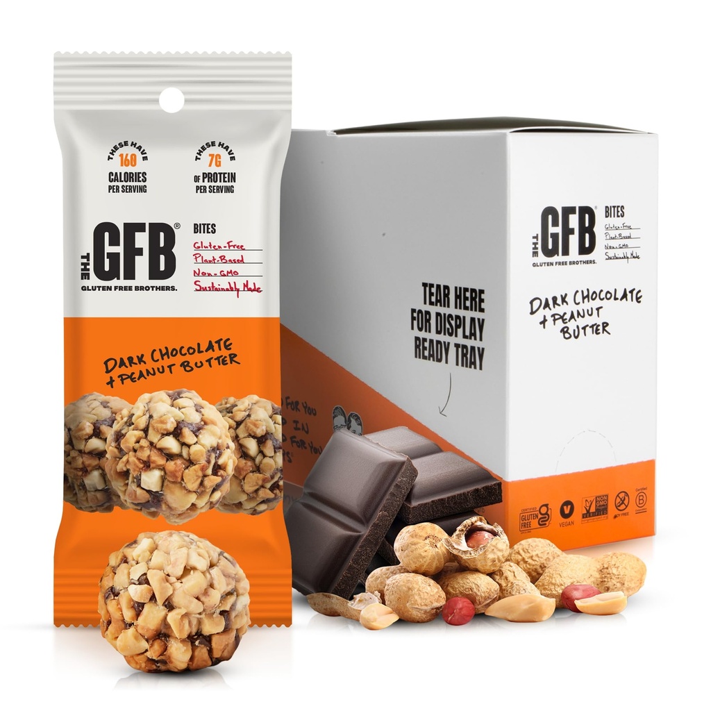 The Gluten Free Brothers Dark Chocolate Peanut Butter Bites - Gluten Free Protein Balls – Non GMO, Soy Free, Vegan – Snack Size Plant Based Protein Energy Balls, 1.2 oz (10 Count)