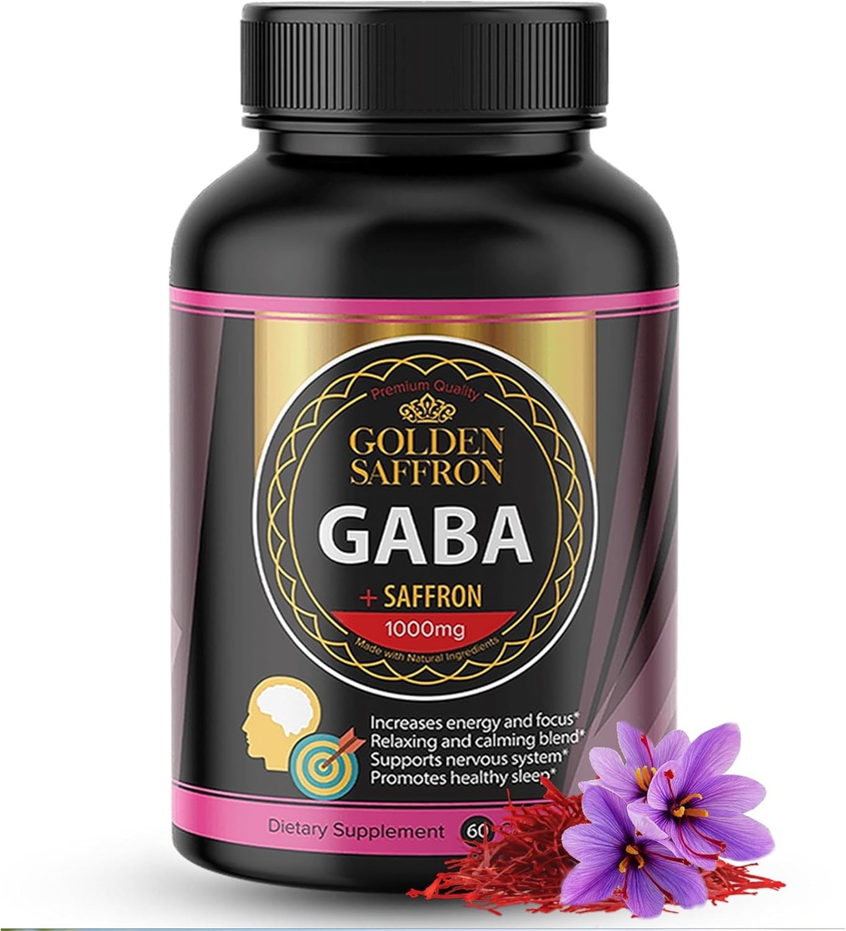 GOLDEN SAFFRON - GABA + Saffron Extract Supplement - Μοναδικό και ισχυρό συμπλήρωμα μη ΓΤΟ για την προώθηση της χαλάρωσης, του ξεκούραστου ύπνου και της υποστήριξης Mood - Made in The USA with No Added Sugar