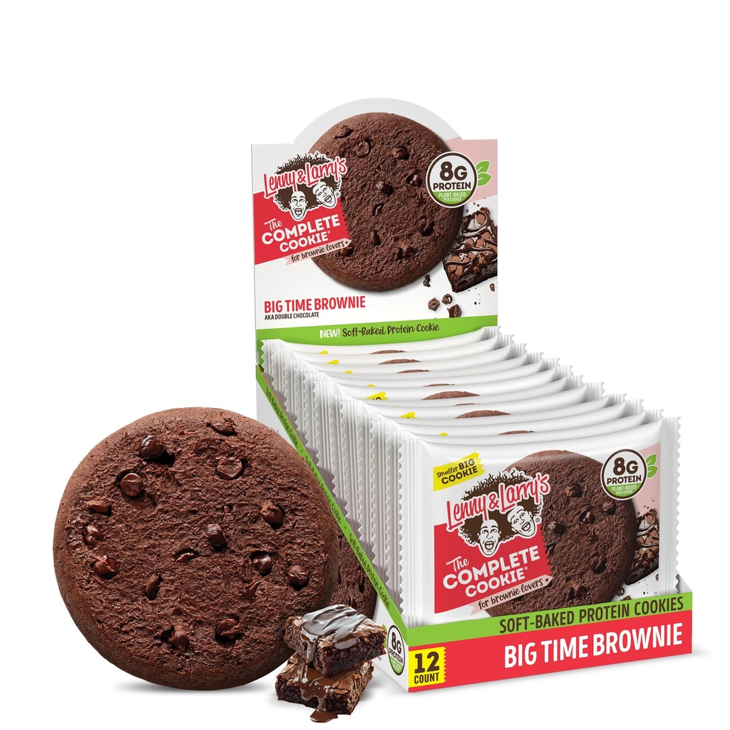 Lenny & Larry's Protein Cookie, [Big Time Brownie], Chewy Soft Baked, 8g Plant Protein, Vegan, Non-GMO, High Fiber, [2 Ounce] Cookie (Pack of 12)