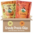 Bangkok Bites Protein Chips - Variety Pack (Tom Yum & Sriracha) I Real Ingredients, High-Protein, Low Sugar, Plant-Based Snacks, Non-GMO Soy, Made with Rice Bran Oil, Natural, Crunchy Healthy Chips, Vegan, No Artificial Flavors, 1.05 oz (2-Pack)