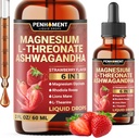 6in1 Magnézium L- Threonate folyadékcseppek Ashwagandhával, Magnézium Glycinate-val és 3 további - Brain Support and Immune - 2 Fl Oz 30 napig - Strawberry Flavor