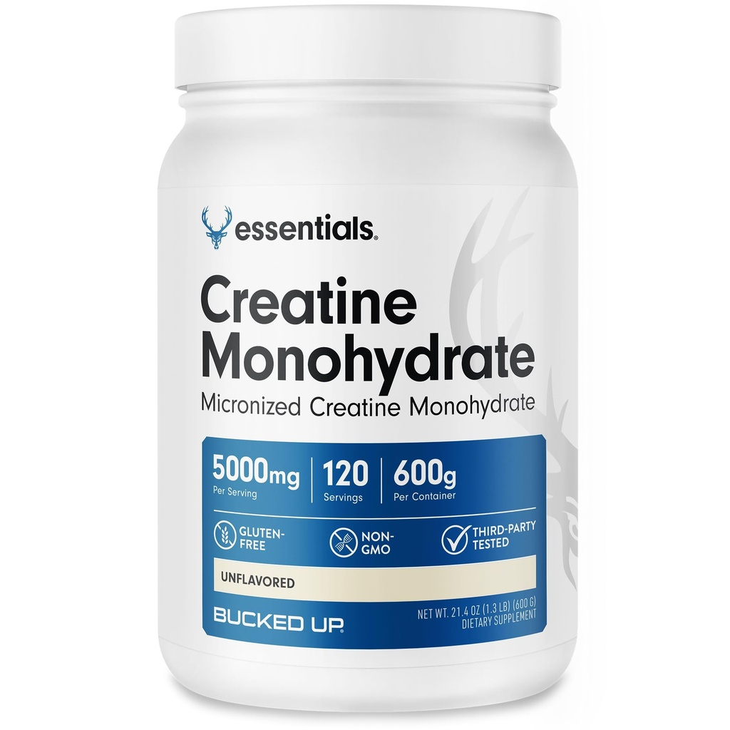Bucked Up Pure Micronized Creatine Monohydrate for Women and Men - Easy to Mix and Unflavored - 5G Per Serving - 120 Servings - 600 Grams Per Container