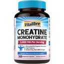 Vitalibre Creatine Monohydrate 3000 mg, Micronized, Increased Strength, Enhanced Endurance, Cellular Energy & Cognitive Function Support, Non-GMO, No Bloating, High Absorption, 500 Capsules