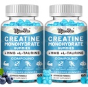 8000MG Creatine HMB Monohydrate Gummies for Men & Women - L-Carnitine,L-Taurine & Vitamin B6 12,10X Absorption,8 Gram of Creatine Monohydrate per Serving, Blueberry Flavor Gummy,180 Counts