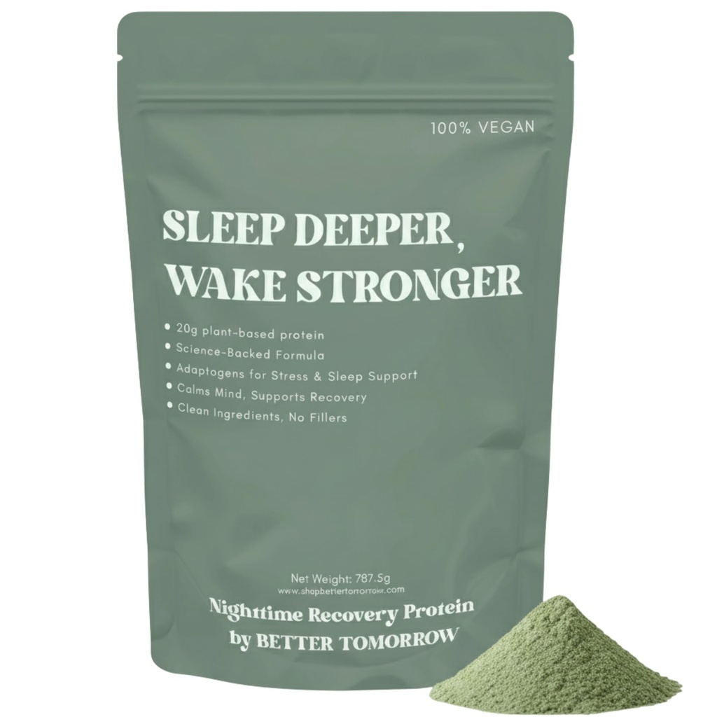 Better Tomorrow Nighttime Recovery Protein — 8-in-1 Sleep & Muscle Recovery | 20g Pea Protein, Ashwagandha, Tart Cherry | No Melatonin, Vegan, Dairy-Free | Blue Moon Vanilla, 20 Servings