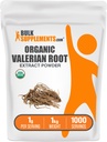 BulkSupplements.com Organic Valerian Extract Powder - Sourced from Valerian Root, Herbal Supplement - Gluten Free, 1g per Serving, 1kg (2.2 lbs) (Pack of 1)