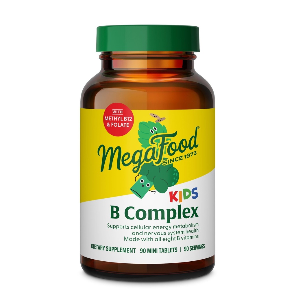 MegaFood Kids Vitamin B Complex – with Vitamin B12 & B6, Folate, Biotin, Zinc, Lemon Balm, L Theanine & More, Supports Cellular Energy Metabolism, Vegetarian, Gluten Free – 90 Mini Tablets
