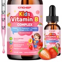 Vitamin B Complex for Kids, B1, B2, B3, B6, B9(Folate), B12, Omega-3 & Magnesium, Kids B Complex Liquid Supplement for Brain, Energy, Focus, Metabolism, Gut & Immune Support,Strawberry Flavor,2 fl oz