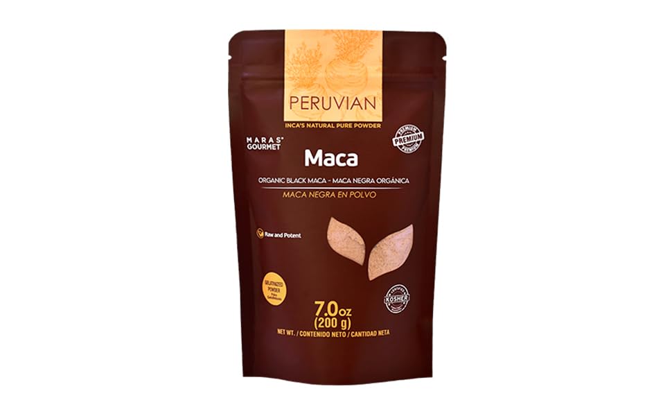 MARAS Organic | Peruvian Black Maca | Gelatinized Root Powder – Certified Kosher Superfood for Energy, Vitality & Immunity | High in Natural Vitamins & Minerals | 7oz (200g)