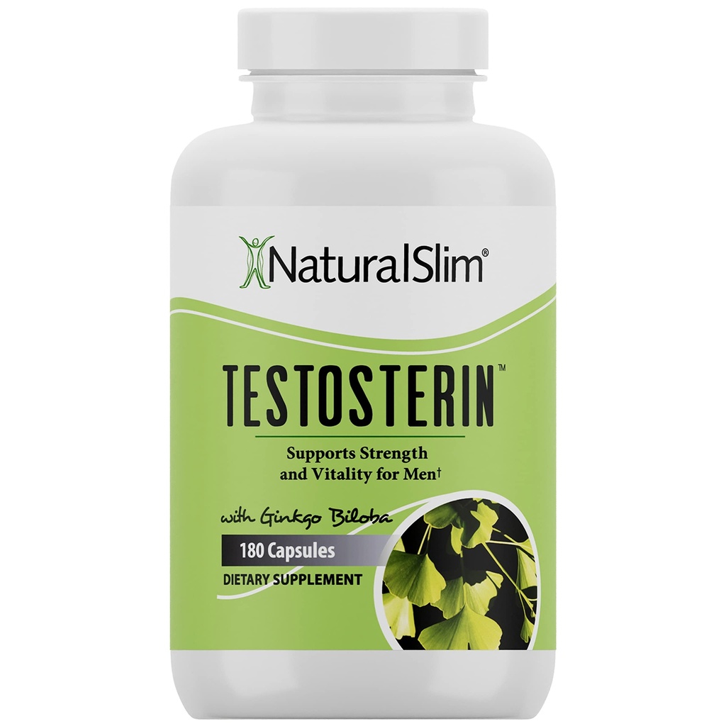 NaturalSlim Natural Testosterone Booster for Men - Male Enhancing Supplement with Ginkgo Biloba, L Arginine, Zinc, Vitamin B3, & Testofen for Energy, Muscle Builder & Metabolism - 180 Capsules