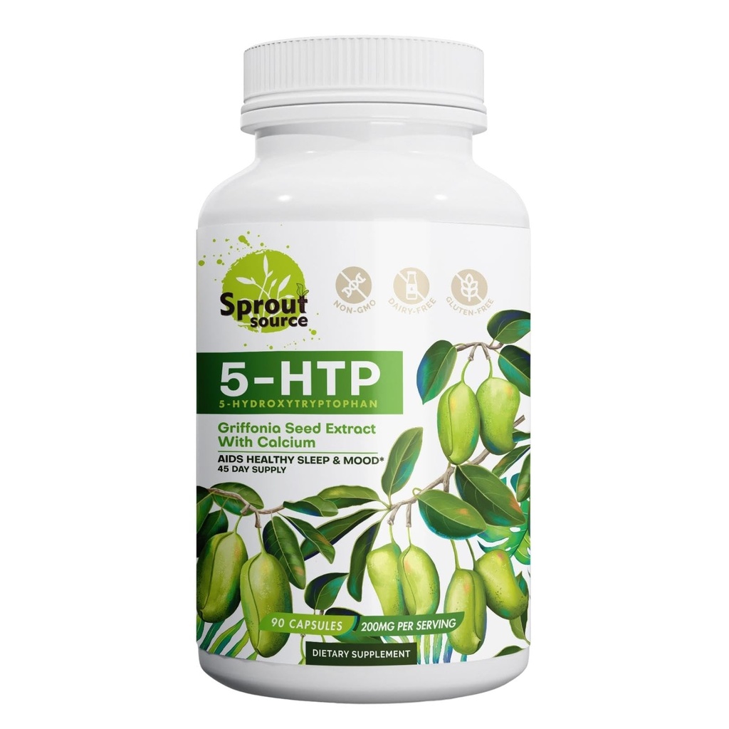5-HTP Supplement 200mg, Supports Healthy Sleep & Mood with Calcium – Non-GMO, Gluten-Free – 90 Capsules
