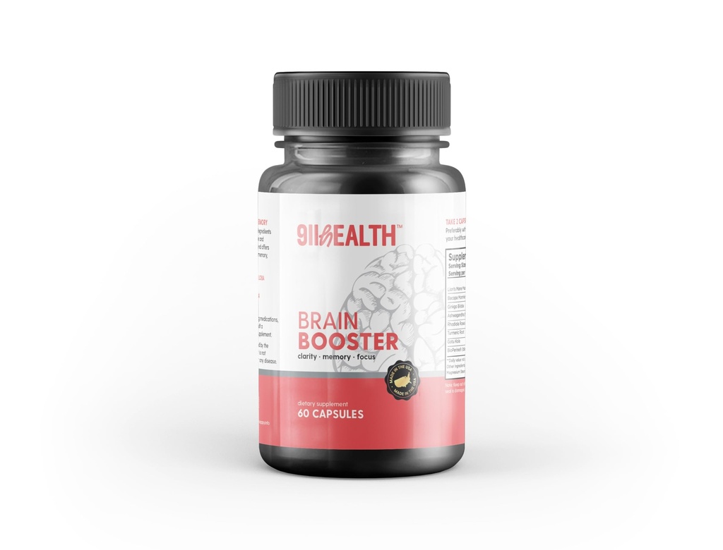 911HEALTH Brain Booster – Nootropic Dietary Supplement for Memory Boost – 60 All-Natural Capsules to Enhance Focus & Improve Concentration & Clarity – Brain Health & Better Cognitive Performance