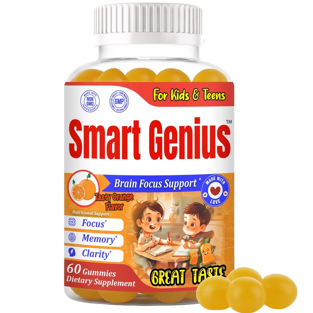 Smart Genius Omega 3 for Kids Focus and Attention Supplements, Kids Vitamin Gummies, Focus Supplement for Kids, Brain Support Teen Vitamin- 60 Gummy