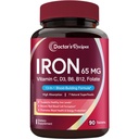 Doctor's Recipes Iron Supplement for Women & Men, Iron 65 mg with Vitamin C, D3, B6, B12, Folate, Beet Root, Pumpkin Seeds, for Energy & Red Blood Cell Support, 90 Tablets