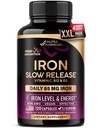 Iron Supplement for Women - Iron 65mg (Ferrous Sulfate 325mg) - Stomach Friendly | Slow Release Iron | High Absorption - Vitamins C, D3, B6, B12 & Folate - Iron Level & Energy Support - 120 Capsules