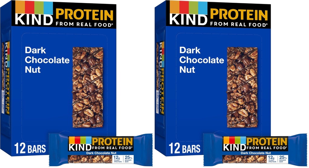 KIND Protein Bars, Dark Chocolate Nut, Healthy Snacks, Gluten Free, 12g Protein, 12 Count (Pack of 2)