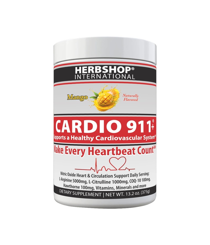 Cardio 911® Nitric Oxide Heart & Circulation Support - 5000mg L-Arginine & 1000mg L-Citrulline - 30 Servings Powder - CoQ10, Organic Beet Root - High Potency Cardiovascular Formula (375 Grams, Mango)