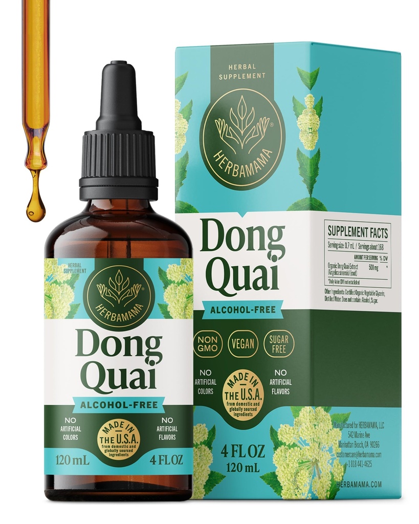 HERBAMAMA Dong Quai – Menopause Supplements for Women – Angelica Root for Hormone Balance & PMS Relief* – Vegan, Non-GMO, Alcohol & Sugar-Free, 56-Day Supply